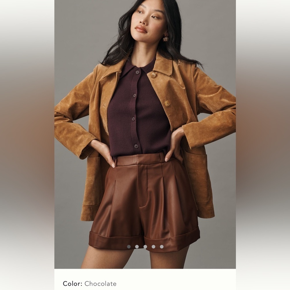 NWT new 12 Anthropologie Maeve faux leather cuffed shorts chocolate brown - Picture 1 of 15